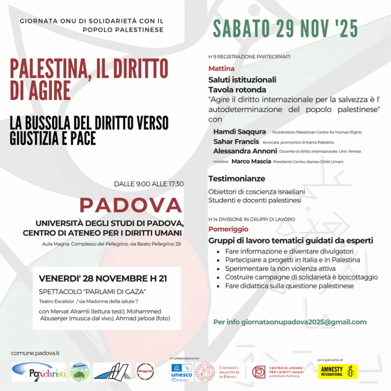 ISCRIVITI alla Giornata ONU per la Palestina – Padova, sabato 29 novembre 2025